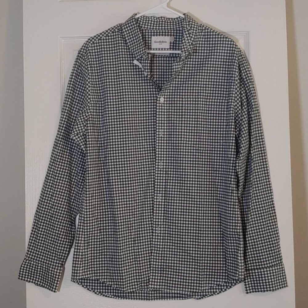 Goodfellow & Co Teal Checked Long Sleeve Button Down Slim Fit Shirt Size XL
